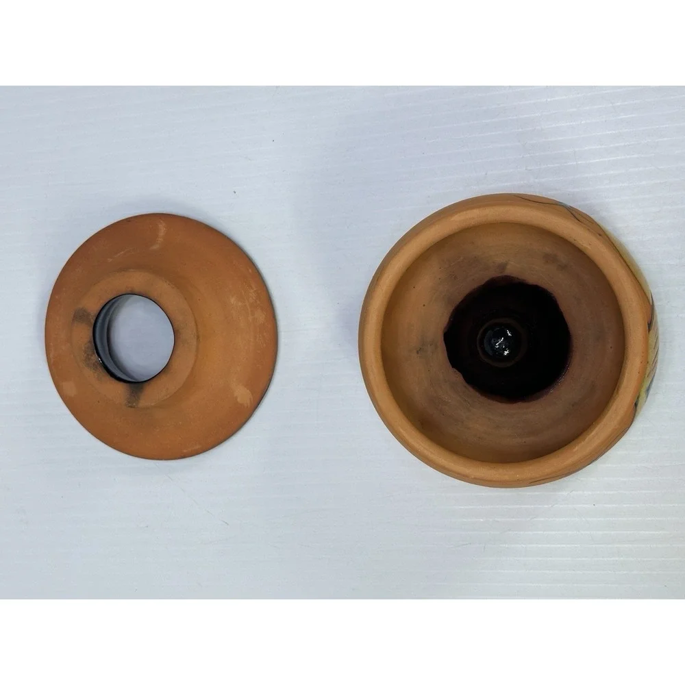 Vintage Terracotta Round 2 Part Ashtray Hand Painted Removable Top